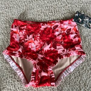 Kortni Jeane All Ruffled Up Swim Bottom – Floral Print – Size Small – NWT